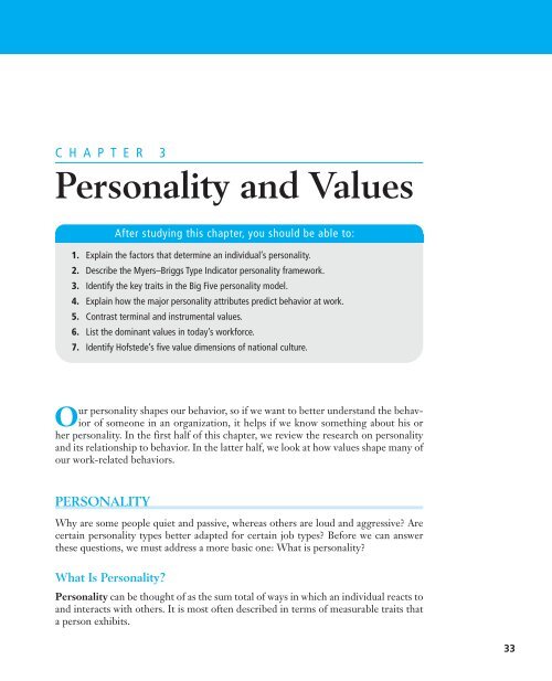 Personality and Values Our