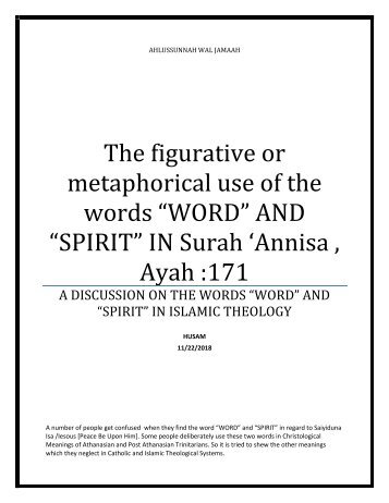 The figurative or metaphorical  use of word "word" and "spirit" in Surah 'Annisa