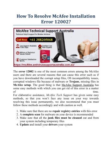 How to resolve the McAfee installation error 12002
