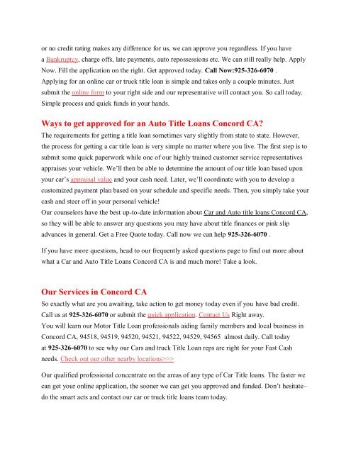 Get Auto Car Title Loans Concord CA | 925-326-6070
