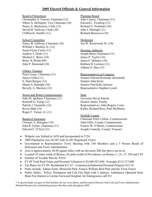 Hazardous Moving Violations 2009 - Town of Walpole,MA