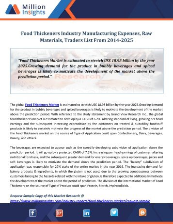 Food Thickeners Industry Manufacturing Expenses, Raw Materials, Traders List From 2014-2025