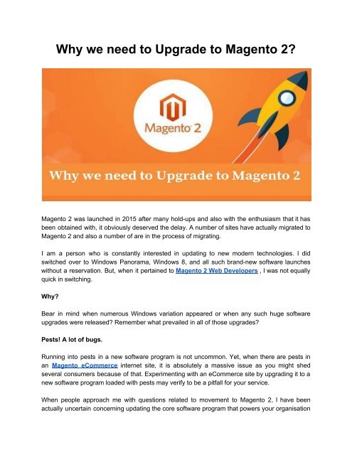 Why we need to Upgrade to Magento 2