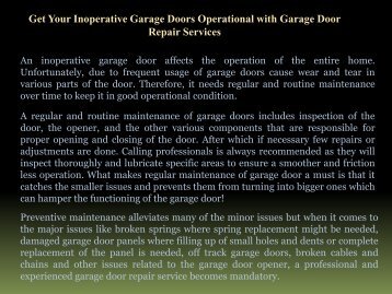 Get Your Inoperative Garage Doors Operational with Garage Door Repair ServicesGet Your Inoperative Garage Doors Operational with Garage Door Repair Services 