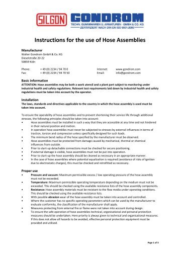 Instructions for the use of Hose Assemblies - Walter Gondrom GmbH ...
