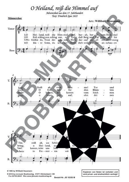 O Heiland, reiß die Himmel auf (für Männerchor TTBB)