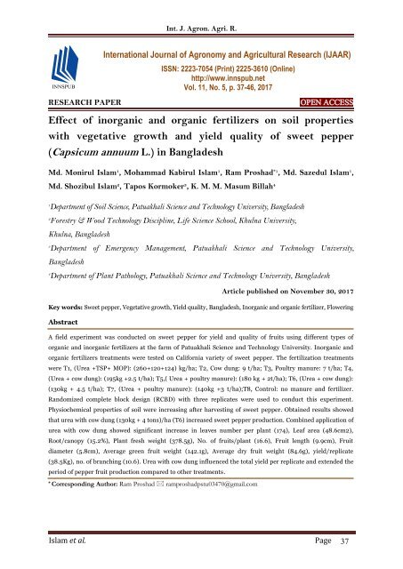 Effect of inorganic and organic fertilizers on soil properties with ...