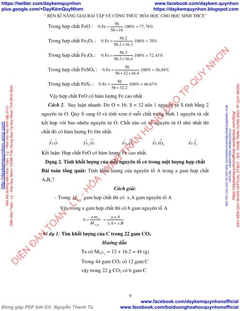 RÈN KĨ NĂNG GIẢI BÀI TẬP VỀ CÔNG THỨC HÓA HỌC CHO HỌC SINH THCS