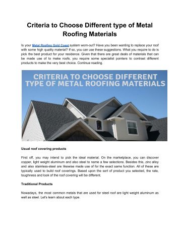 Criteria to Choose Different type of Metal Roofing Materials