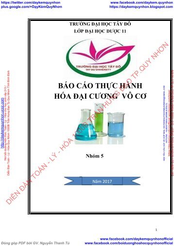 BÁO CÁO THỰC HÀNH HÓA ĐẠI CƯƠNG VÔ CƠ LỚP ĐẠI HỌC DƯỢC 11 (2017)