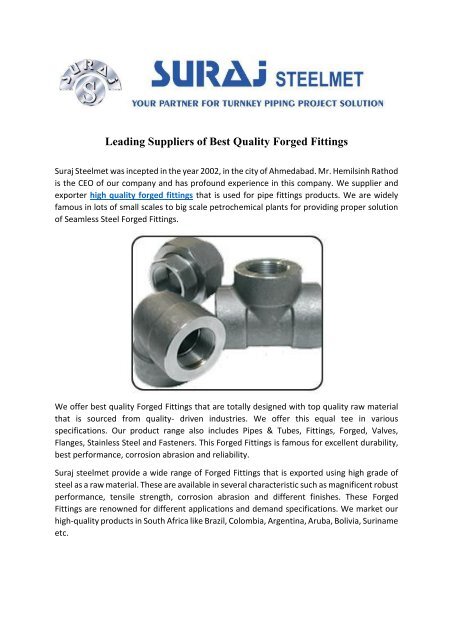 Leading Suppliers of Best Quality Forged Fittings