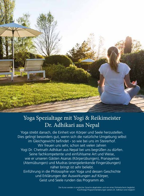 Yoga-Spezialtage mit Dr. Adhikari