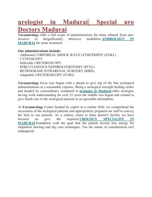 urologist in Madurai