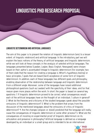 Linguistics Phd Research Proposal