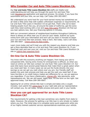 Get Auto Title Loans Stockton CA | 209-395-0007