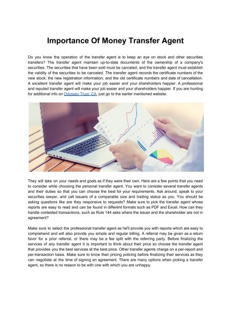 Importance Of Money Transfer Agent Importance Of Money Transfer Agent