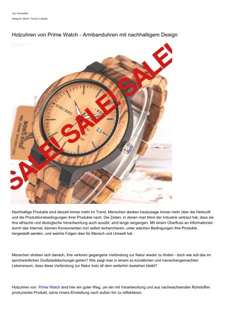 Holzuhren von Prime Watch - Armbanduhren mit nachhaltigem Design
