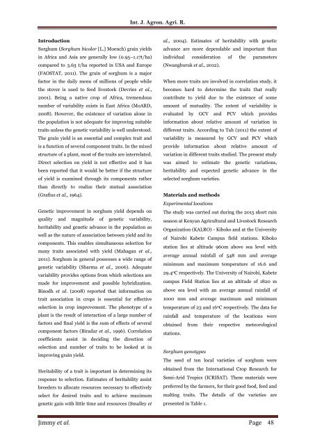 Genetic variability, heritability, genetic advance and trait correlations in selected sorghum (Sorghum bicolor L. Moench) varieties