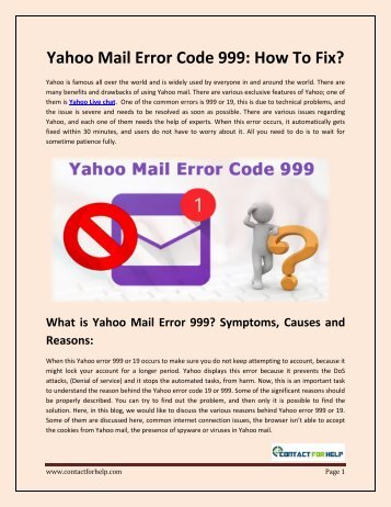 How to Fix Yahoo Mail Error Code 999 ?