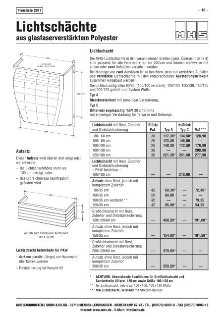 Gesamt-Preisliste 2011 - MHS Baunormteile GmbH