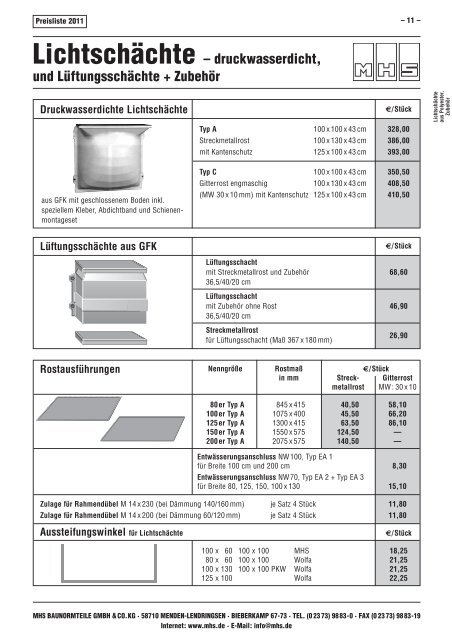 Gesamt-Preisliste 2011 - MHS Baunormteile GmbH