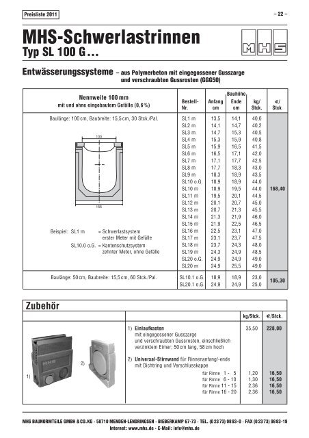 Gesamt-Preisliste 2011 - MHS Baunormteile GmbH