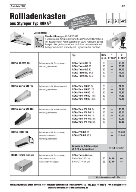 Gesamt-Preisliste 2011 - MHS Baunormteile GmbH