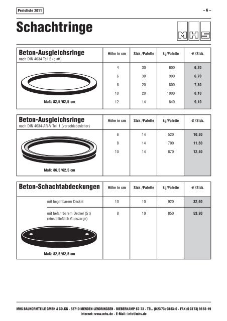 Gesamt-Preisliste 2011 - MHS Baunormteile GmbH