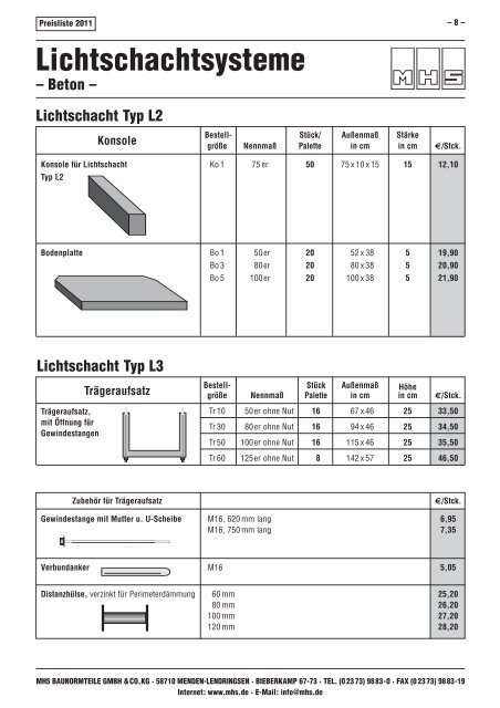Gesamt-Preisliste 2011 - MHS Baunormteile GmbH
