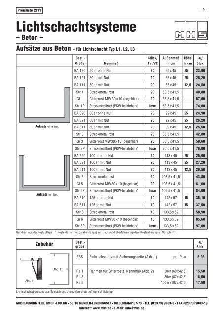 Gesamt-Preisliste 2011 - MHS Baunormteile GmbH