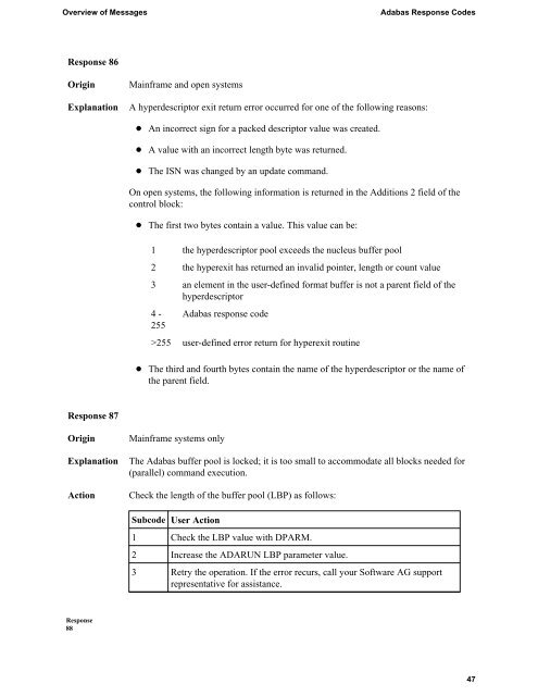 Adabas Response Codes - Software AG Documentation