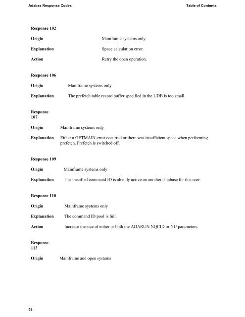 Adabas Response Codes - Software AG Documentation