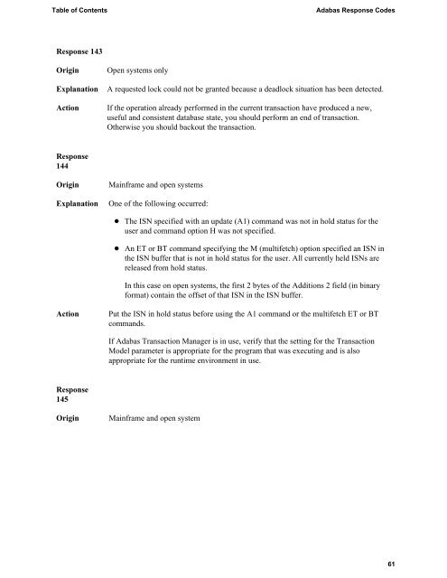 Adabas Response Codes - Software AG Documentation