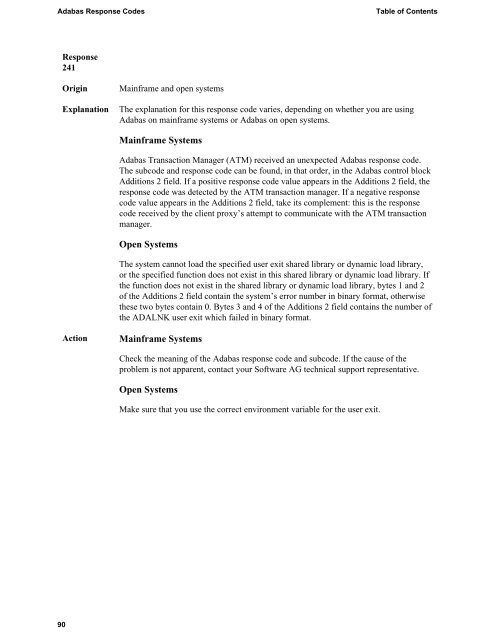 Adabas Response Codes - Software AG Documentation