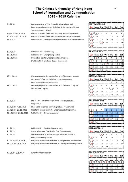 2018-19 Calendar-Teaching