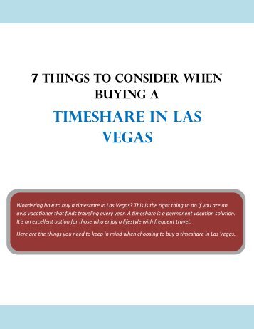 7 Things to Consider When Buying a Timeshare in Las Vegas