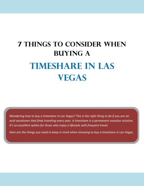 7 Things to Consider When Buying a Timeshare in Las Vegas