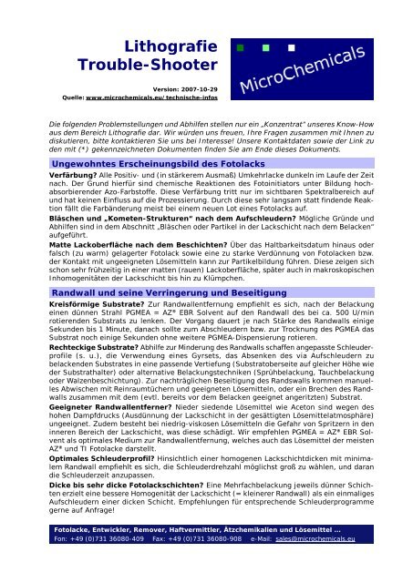 Lithografie Trouble-Shooter .pdf - MicroChemicals GmbH