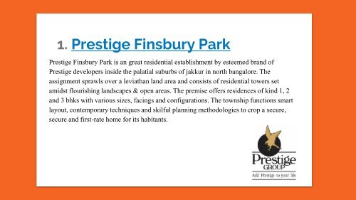Prestige Finsbury park at www.prestigefinsburypark.gen.in