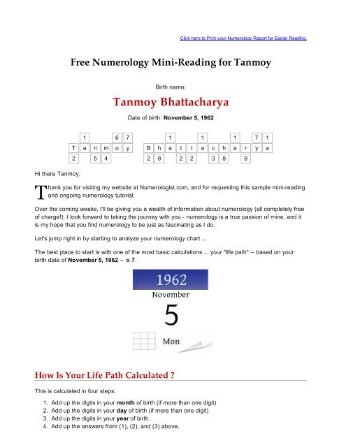 Numerology Birth Chart Reading Free