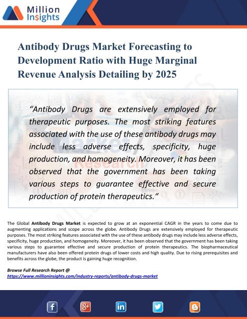Antibody Drugs Market Analysis, Growth Drivers, Vendors Landscape, Shares, Trends, Industry Challenges with Forecast to 2025