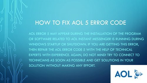 How to fix aol 5 error code Customer service
