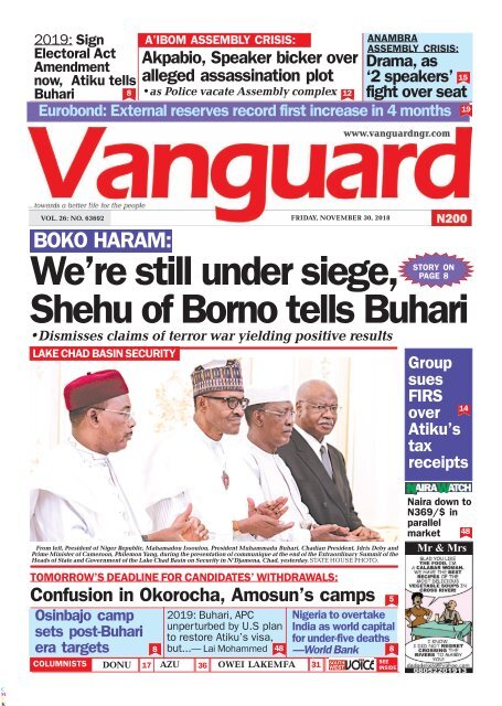 30112018 - BOKO HARAM: We're still under siege, Shehu of Borno tells Buhari