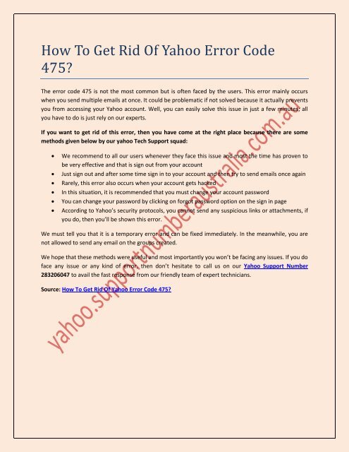 How To Get Rid Of Yahoo Error Code 475?