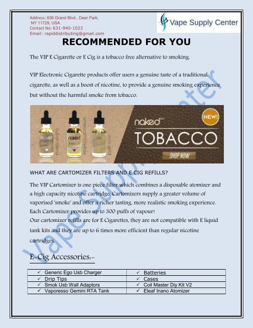 E-Liquid Cigarette New York - Vape Supply Center