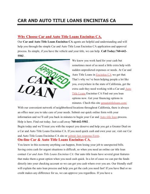 Ezee Auto Car Title Loans Encinitas CA | 760-642-5502