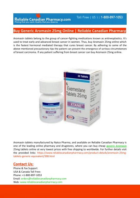 Buy Generic Aromasin 25mg Online-Reliable Canadian Pharmacy