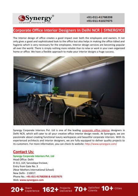 Corporate Office Interior Designers In Delhi Ncr Synergyce
