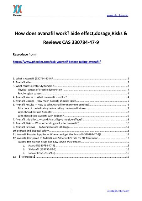 How does avanafil work Side effect,dosage,Risks &amp; Reveiws CAS 330784-47-9
