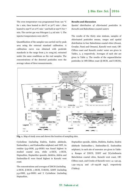 Synoptic survey of organochlorine pesticides in coastal waters of Sindh and Balochistan, Pakistan